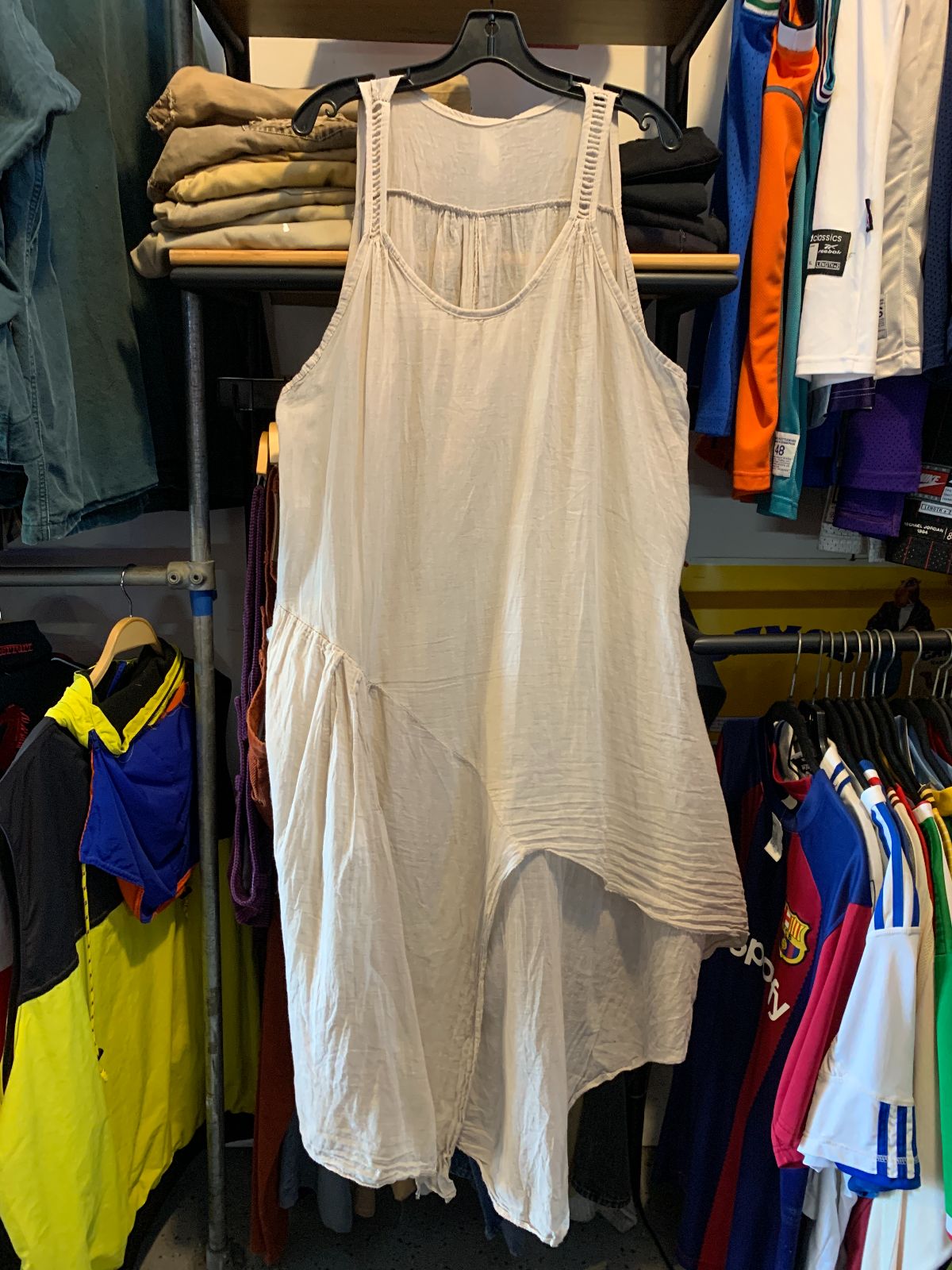 100% COTTON SHEER SLEEVELESS TENT DRESS in TAUPE