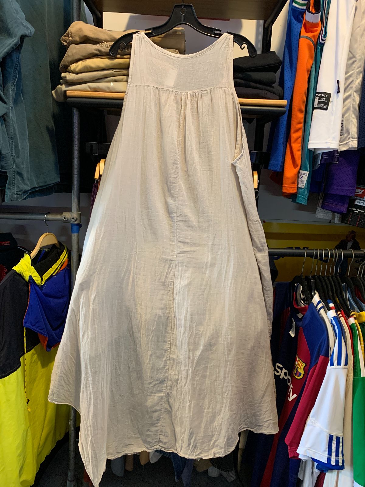100% COTTON SHEER SLEEVELESS TENT DRESS in TAUPE