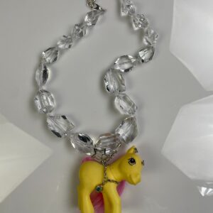 FUN! UPCYCLED CHUNKY ACRYLIC BEADED NECKLACE MY LITTLE PONY TOY CHARM in CLEAR,  YELLOW, PINK