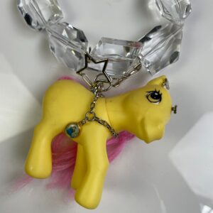 FUN! UPCYCLED CHUNKY ACRYLIC BEADED NECKLACE MY LITTLE PONY TOY CHARM in CLEAR, YELLOW, PINK