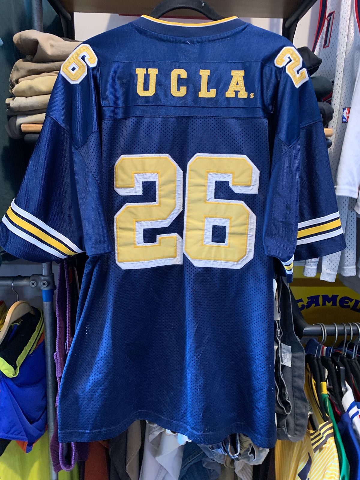 COLOSSEUM 1990S UCLA FOOTBALL JERSEY EMBROIDERED STITCHED LETTERS #26 in BLUE, GOLD