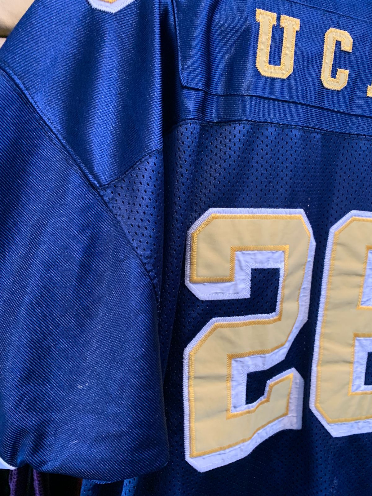 COLOSSEUM 1990S UCLA FOOTBALL JERSEY EMBROIDERED STITCHED LETTERS #26 in BLUE, GOLD