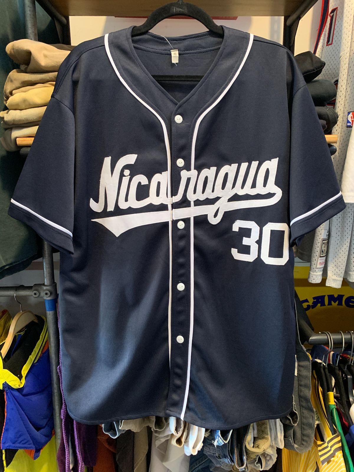 SHORT SLEEVE BASEBALL JERSEY #30 NICARAGUA in BLUE, WHITE