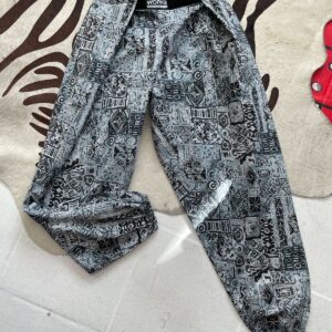 ATHLETIC WORKS LOVE! 1980S-90S 100% COTTON PRINTED HAMMER PANTS - VELCRO WAIST in BLUE, WHITE, BLACK