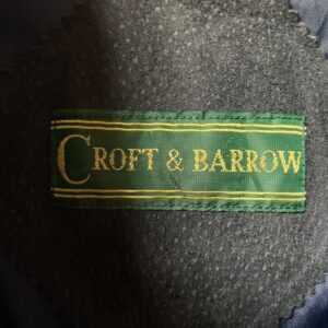 croft & Barrow 1990S SUEDE BOMBER JACKET CONTRAST SLEEVES STRIPED RIBBED COLLAR in BROWN, GRAY, BLUE