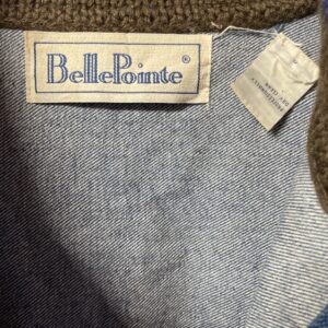 BELLEFONTE BELLEFONTE DENIM JACKET WITH COLORFUL KNIT SLEEVES AND COLLAR in BLUE, RED, ORANGE