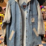 FUNKY! 1990S DENIM JACKET HOODED SWEATSHIRT & PLAID SLEEVES
