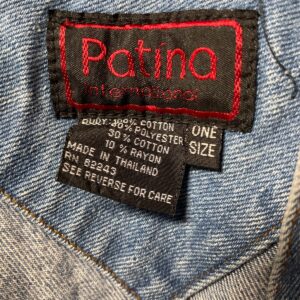 patina FUNKY! 1990S DENIM JACKET HOODED SWEATSHIRT & PLAID SLEEVES in BLUE, GRAY, WHITE