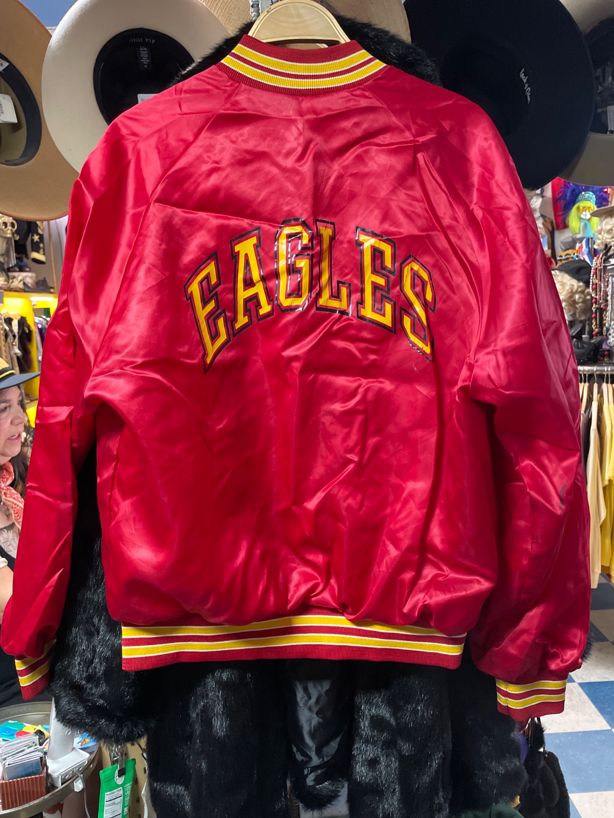 chalk line *AS-IS* EAGLES SALT LAKE HOCKEY CLUB RED SATIN BUTTON UP JACKET in RED, YELLOW
