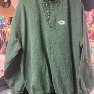 1990S WAFFLE KNIT GREEN BAY PACKERS HENLEY SWEATSHIRT, EMBROIDERED LOGO in GREEN