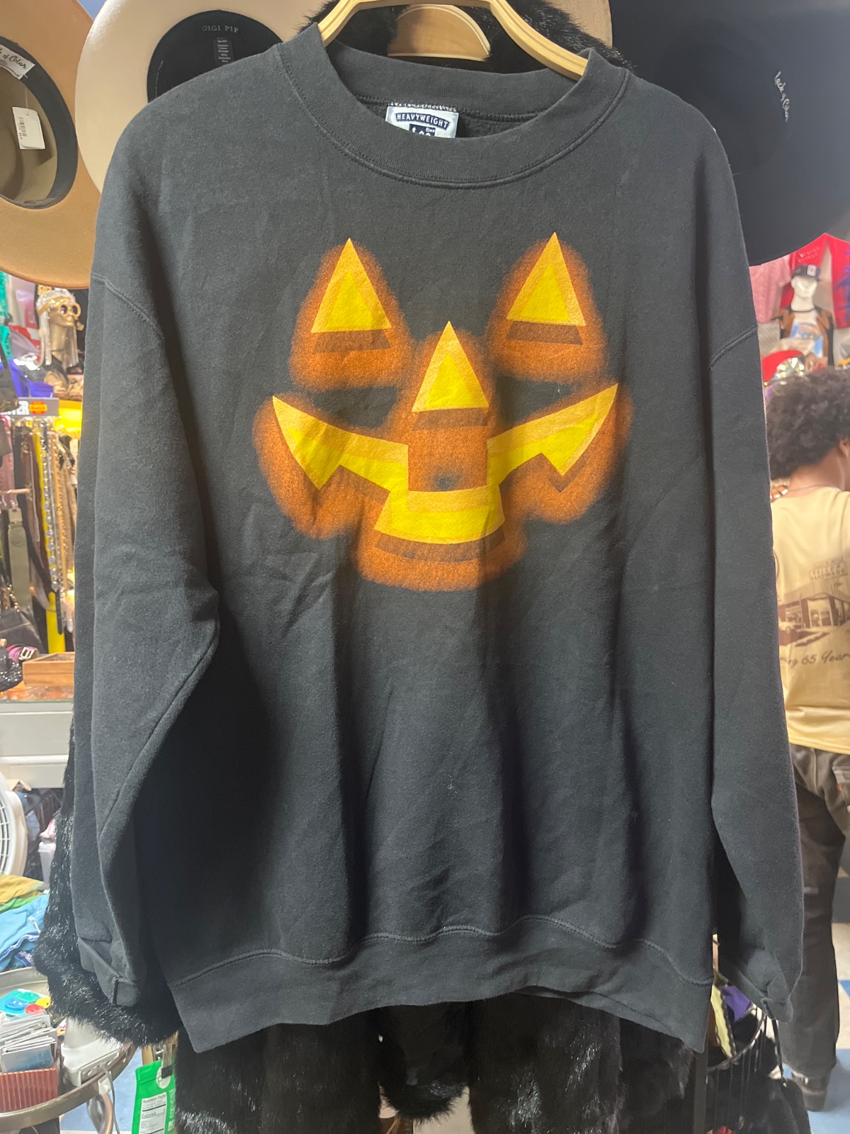 lee COOL! 1990S CREWNECK SWEATSHIRT JACK-O-LANTERN FACE GRAPHIC in BLACK, ORANGE, YELLOW
