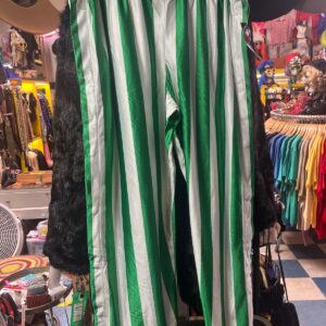 HARLEM CLUBS NWT! 1990S DEADSTOCK! VERTICAL STRIPED SNAP SIDE WARM UP BASKETBALL PANTS in GREEN, WHITE