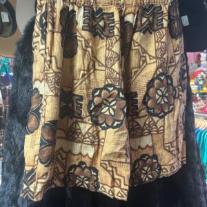 HAWAIIAN PRINT BARKCLOTH STYLE BEACH SHORTS in BROWN, BLACK