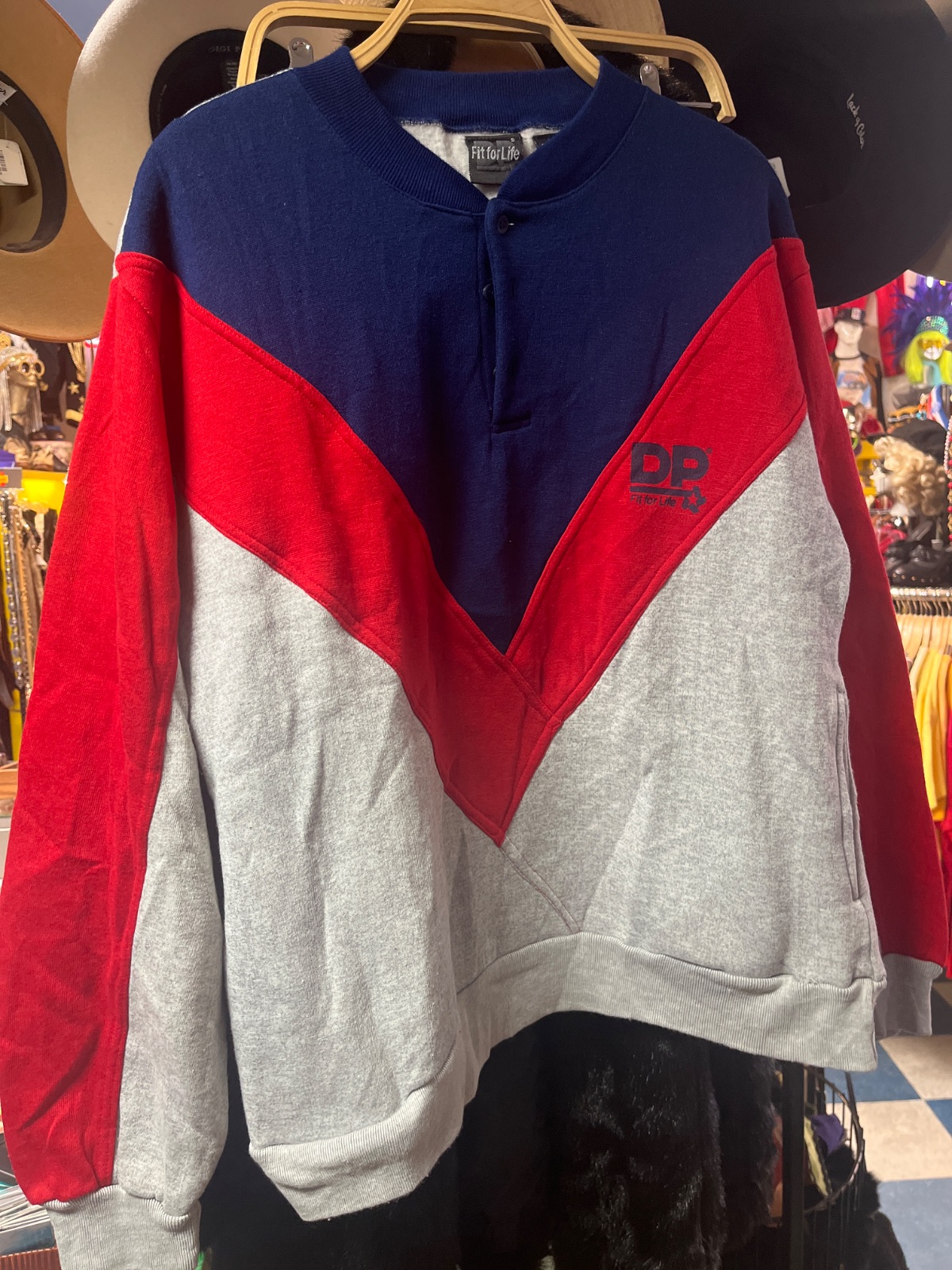 Fit for Life AS-IS COOL! FIT FOR LIFE COLORBLOCK HENLEY SWEATSHIRT WITH POCKETS! in RED, BLUE, GRAY