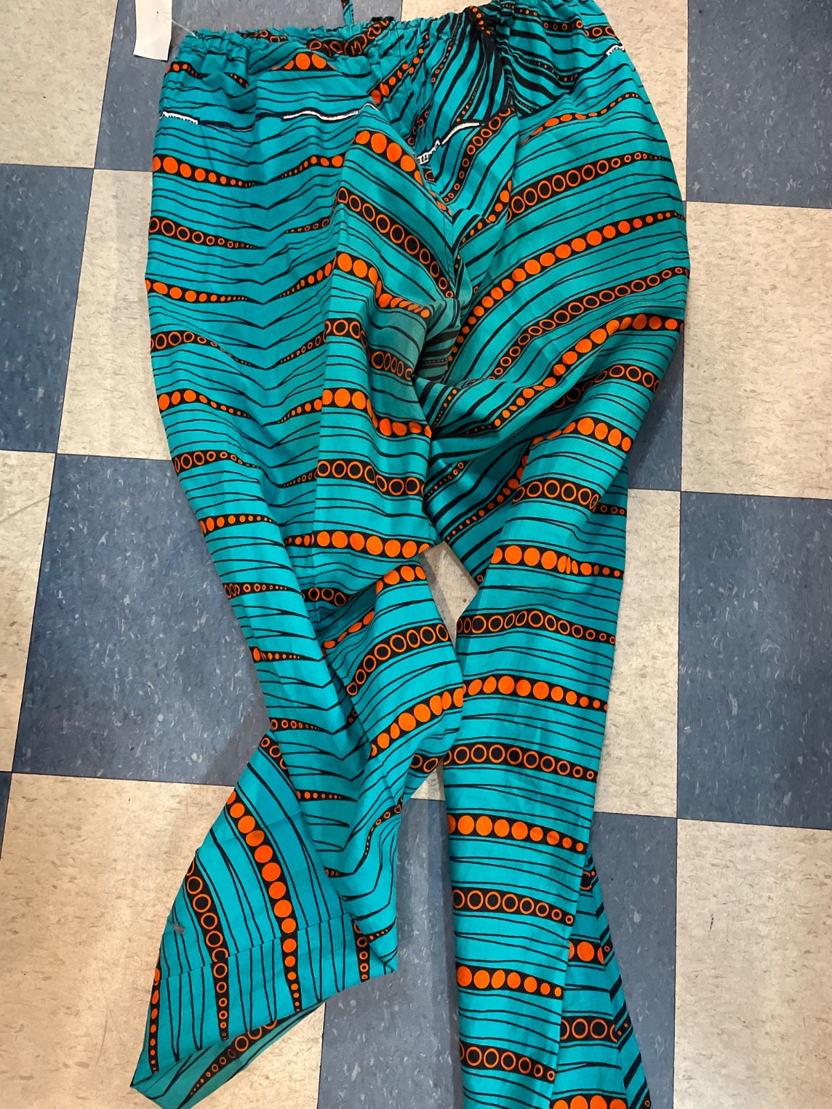 TURQUOISE AND ORANGE PRINTED LOUNGE PANTS in BLUE, ORANGE, BLACK