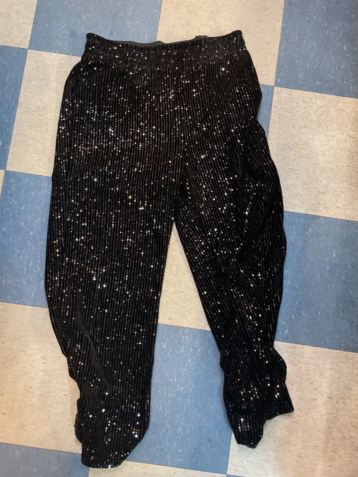 messini FUN! #BURNINGMAN! OVERSIZED BAGGY SEQUIN VELVET PANTS in BLACK, SILVER