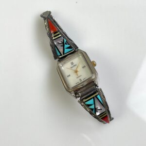 *SIGNED LADIES WATCH TURQUOISE, MOTHER OF PEARL & CORAL WATCH BAND 925 TIPS in SILVER, RED, BLUE, WHITE