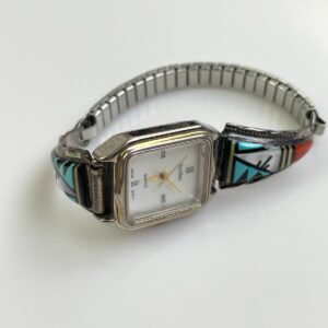 *SIGNED LADIES WATCH TURQUOISE, MOTHER OF PEARL & CORAL WATCH BAND 925 TIPS in SILVER, RED, BLUE, WHITE