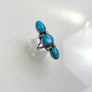 VINTAGE PAWN TRIPLE KINGMAN TURQUOISE NUGGET ELONGATED 925 STERLING SILVER RING in SILVER, BLUE