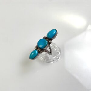 VINTAGE PAWN TRIPLE KINGMAN TURQUOISE NUGGET ELONGATED 925 STERLING SILVER RING in SILVER, BLUE