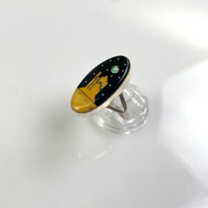 GORGEOUS! *SIGNED MATHEW JACK NAVAJO MICRO INLAY RED ROCK STERLING SILVER RING ONYX, OPAL, SPINY OYSTER, in BLACK, YELLOW