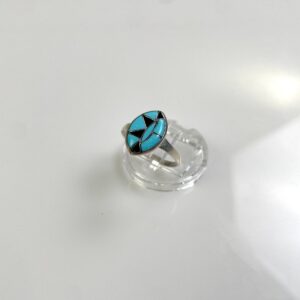 ZUNI HIGH POLISHED 925 STERLING SILVER TURQUOISE INLAY CHANNELED DIAMOND CUT-OUT RING in SILVER, BLUE