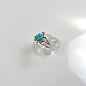 925 STERLING CUTE! LITTLE TURTLE TURQUOISE INLAY CHANNEL RING in SILVER, BLUE