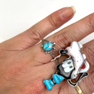 925 STERLING CUTE! LITTLE TURTLE TURQUOISE INLAY CHANNEL RING in SILVER, BLUE