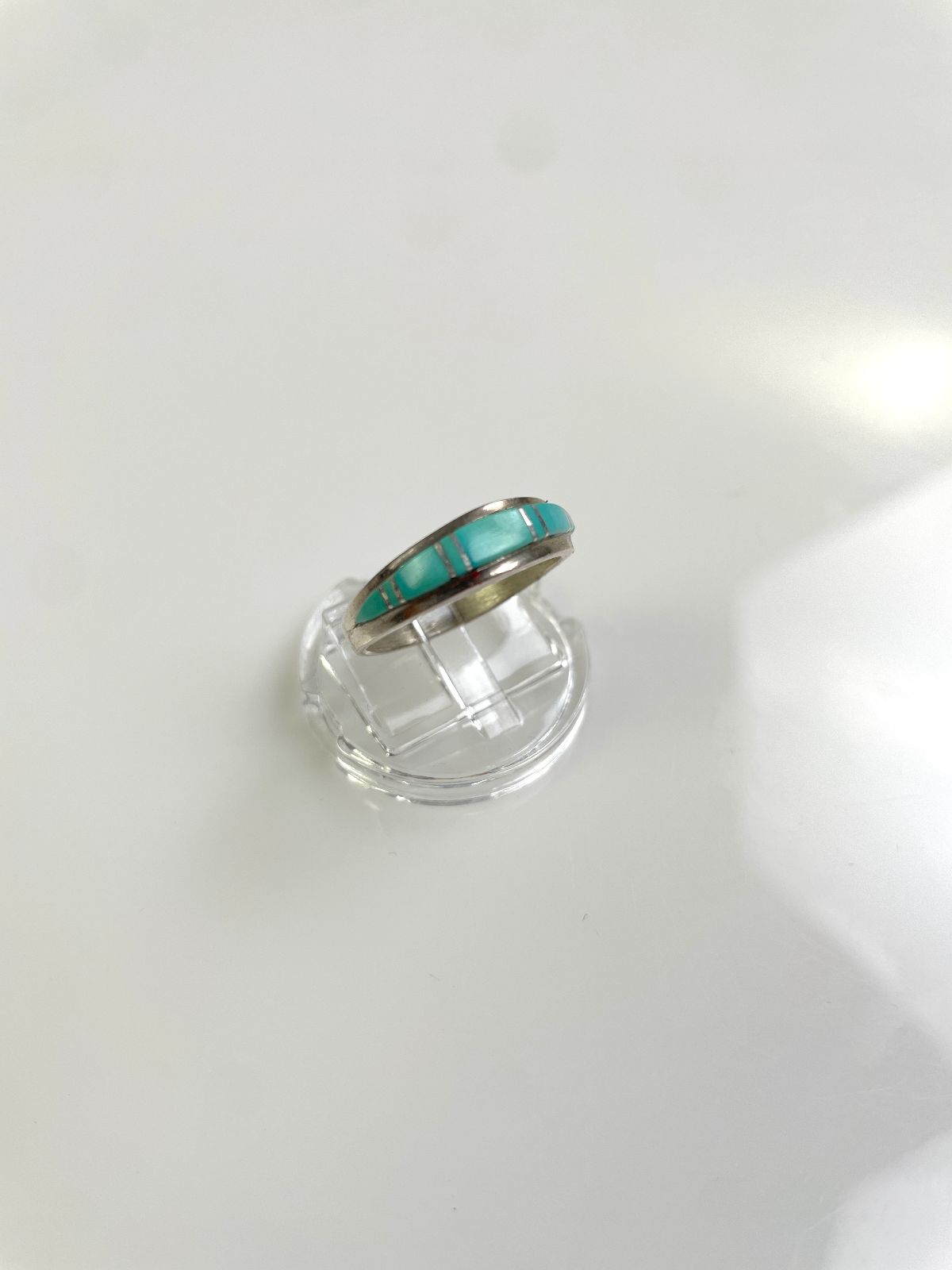 925 ZUNI CHANNEL INLAY TURQUOISE STERLING SILVER BAND RING in SILVER, BLUE