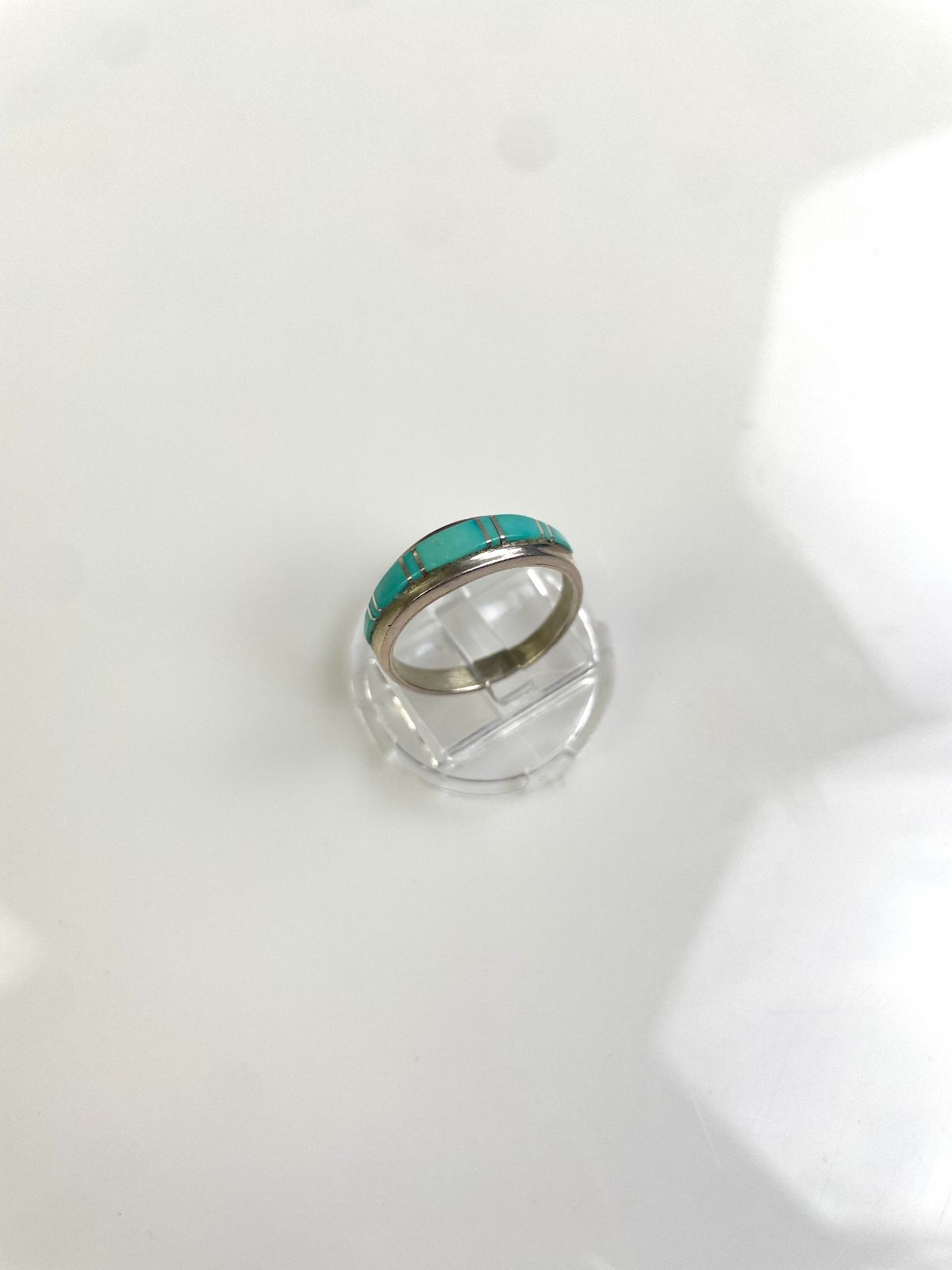 925 ZUNI CHANNEL INLAY TURQUOISE STERLING SILVER BAND RING in SILVER, BLUE