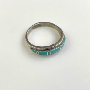 925 ZUNI CHANNEL INLAY TURQUOISE STERLING SILVER BAND RING in SILVER, BLUE