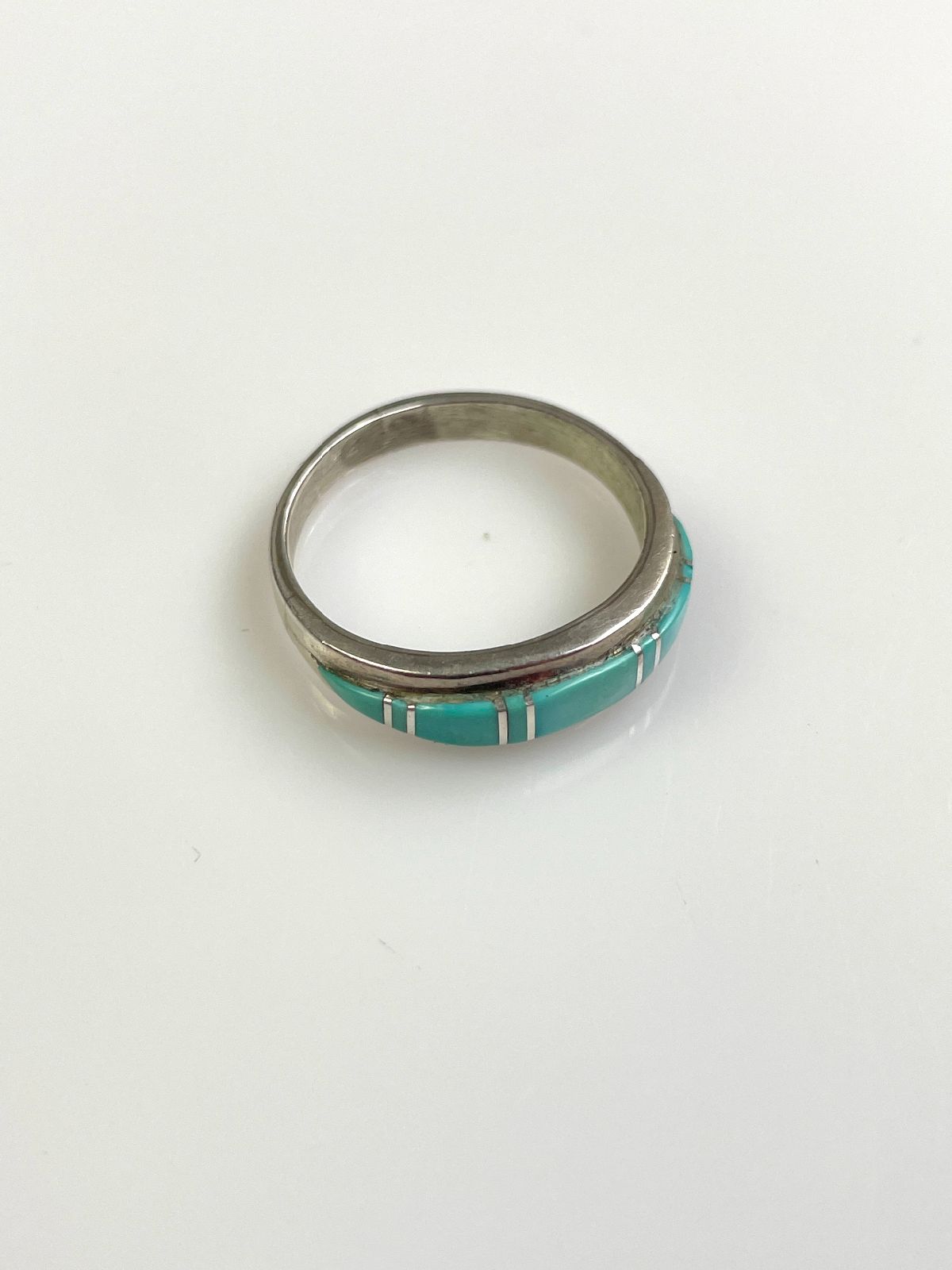 925 ZUNI CHANNEL INLAY TURQUOISE STERLING SILVER BAND RING in SILVER, BLUE
