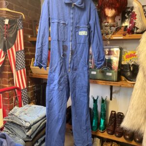 SAVIEM *AS-IS* PATCHED INDIGO BLUE FRENCH WORKWEAR JUMPSUIT COVERALLS WITH MULTIPLE POCKETS - SMALL FIT in BLUE