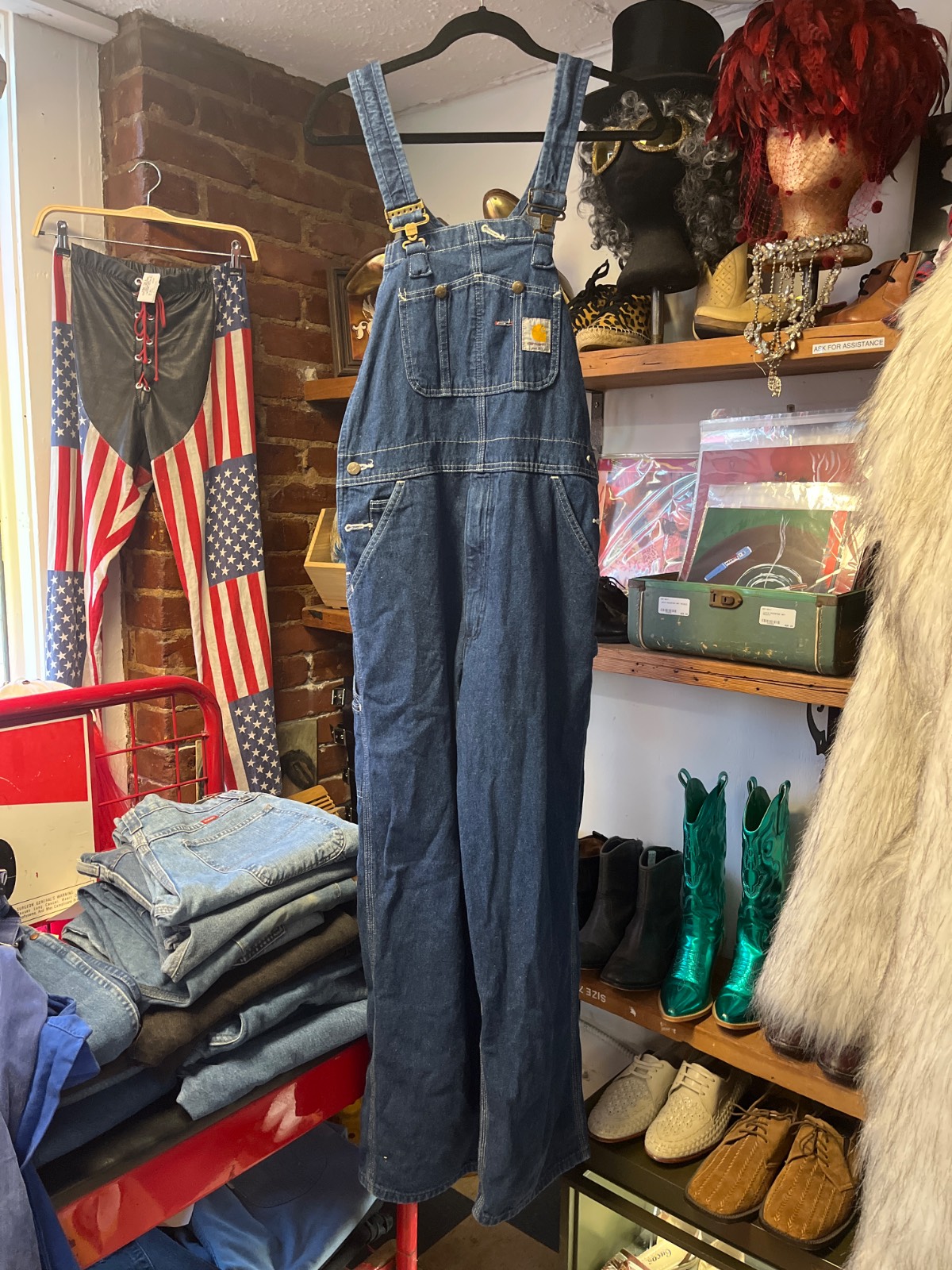 CARHARTT CARHARTT DENIM OVERALLS WITH FRONT POCKET AND DENIM PULLS in BLUE