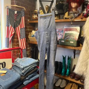 PERFECTLY FADED HERRINGBONE TWILL FRENCH WORKWEAR OVERALLS, ELASTIC STRAPS in BLUE, BLACK