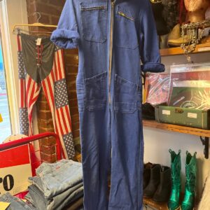 BRIGHT! SMALL FIT 100% COTTON INDIGO BLUE ZIP FRONT FRENCH WORKWEAR COVERALLS, TOP ZIPPER POCKETS in BLUE