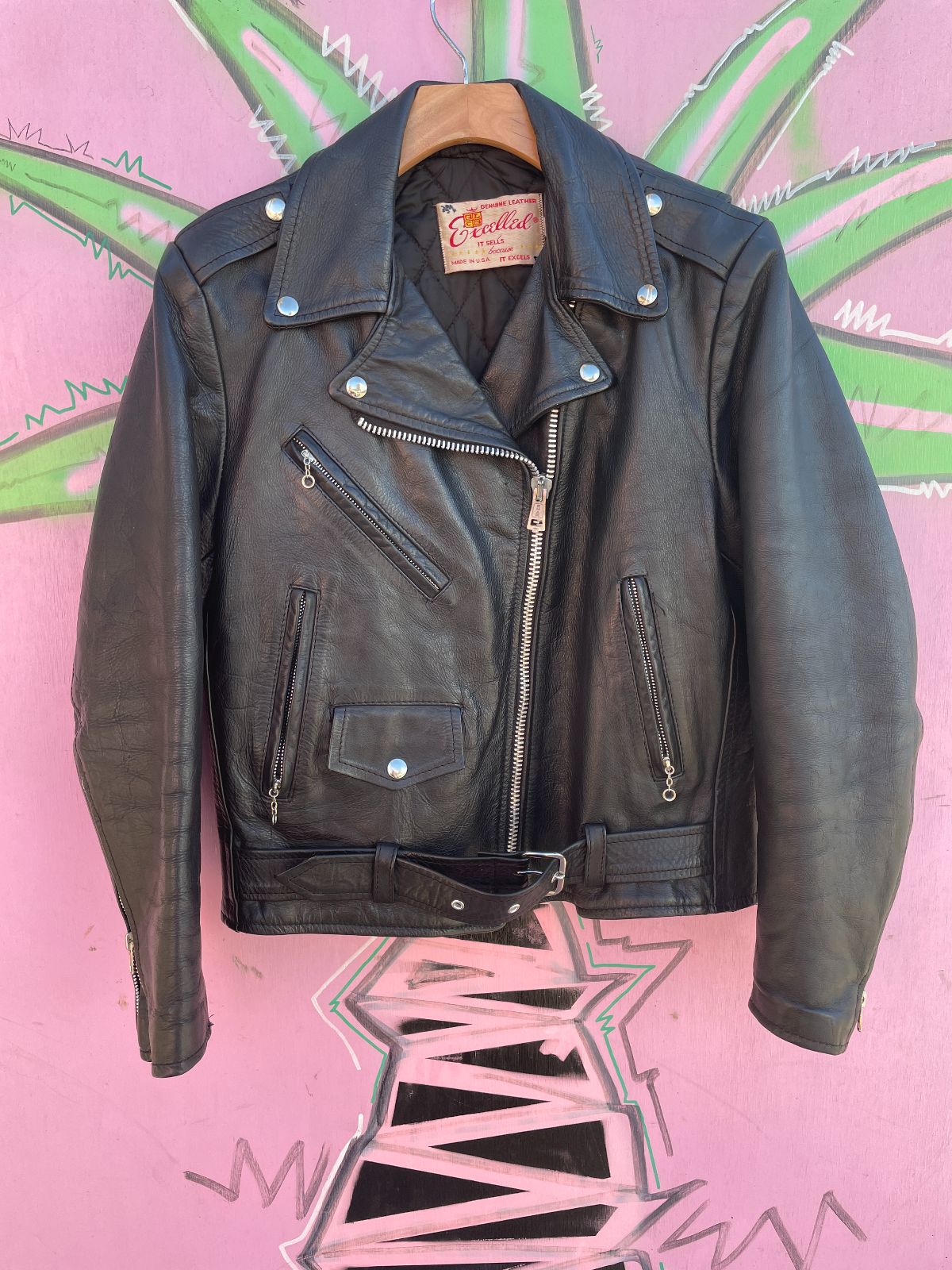 EXCELLED BUTTER SOFT LEATHER MOTO JACKET in BLACK