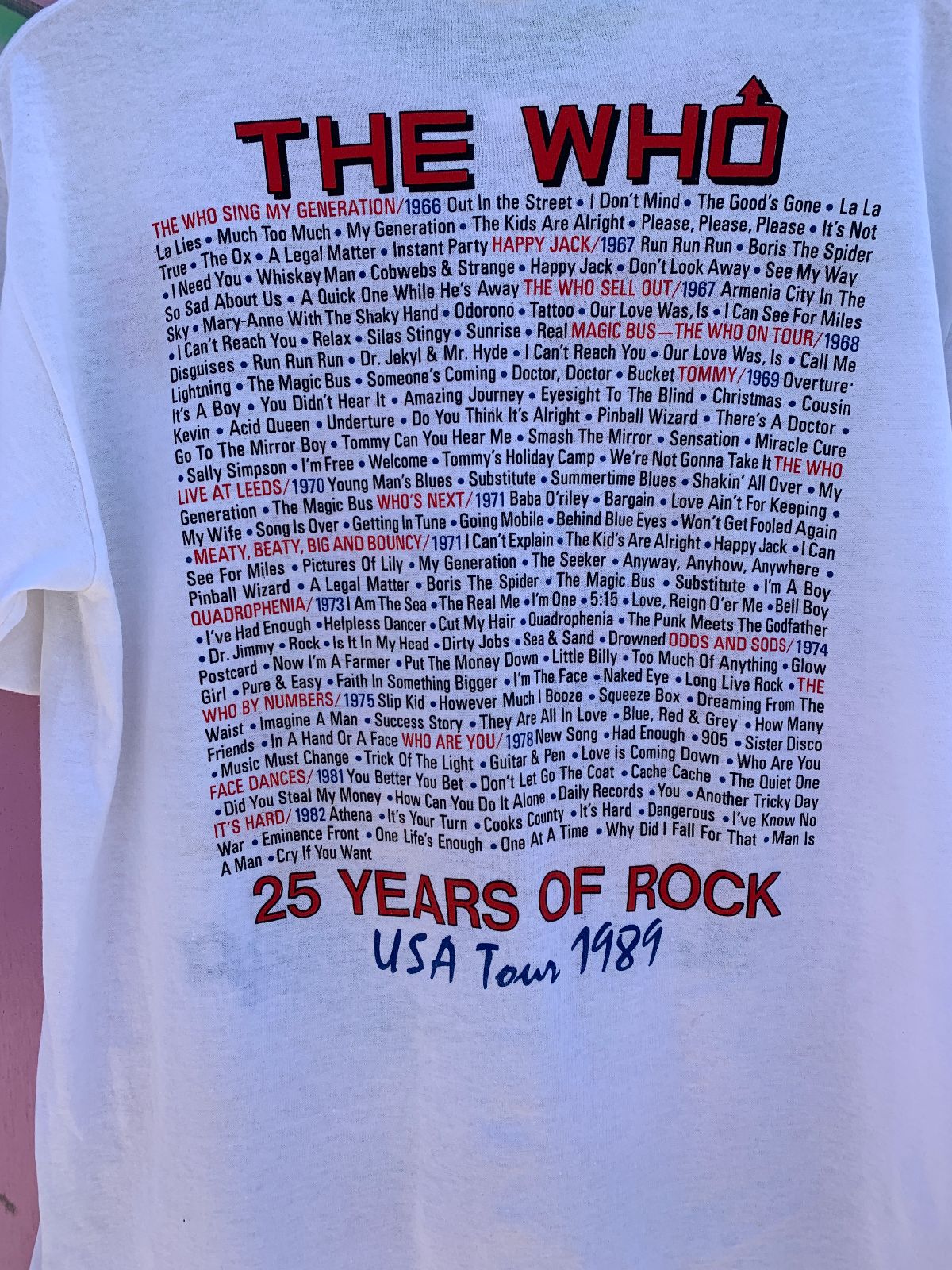 SPORTSWEAR DEADSTOCK THE WHO - 1989 THE KIDS ARE ALRIGHT TOUR T-SHIRT in WHITE