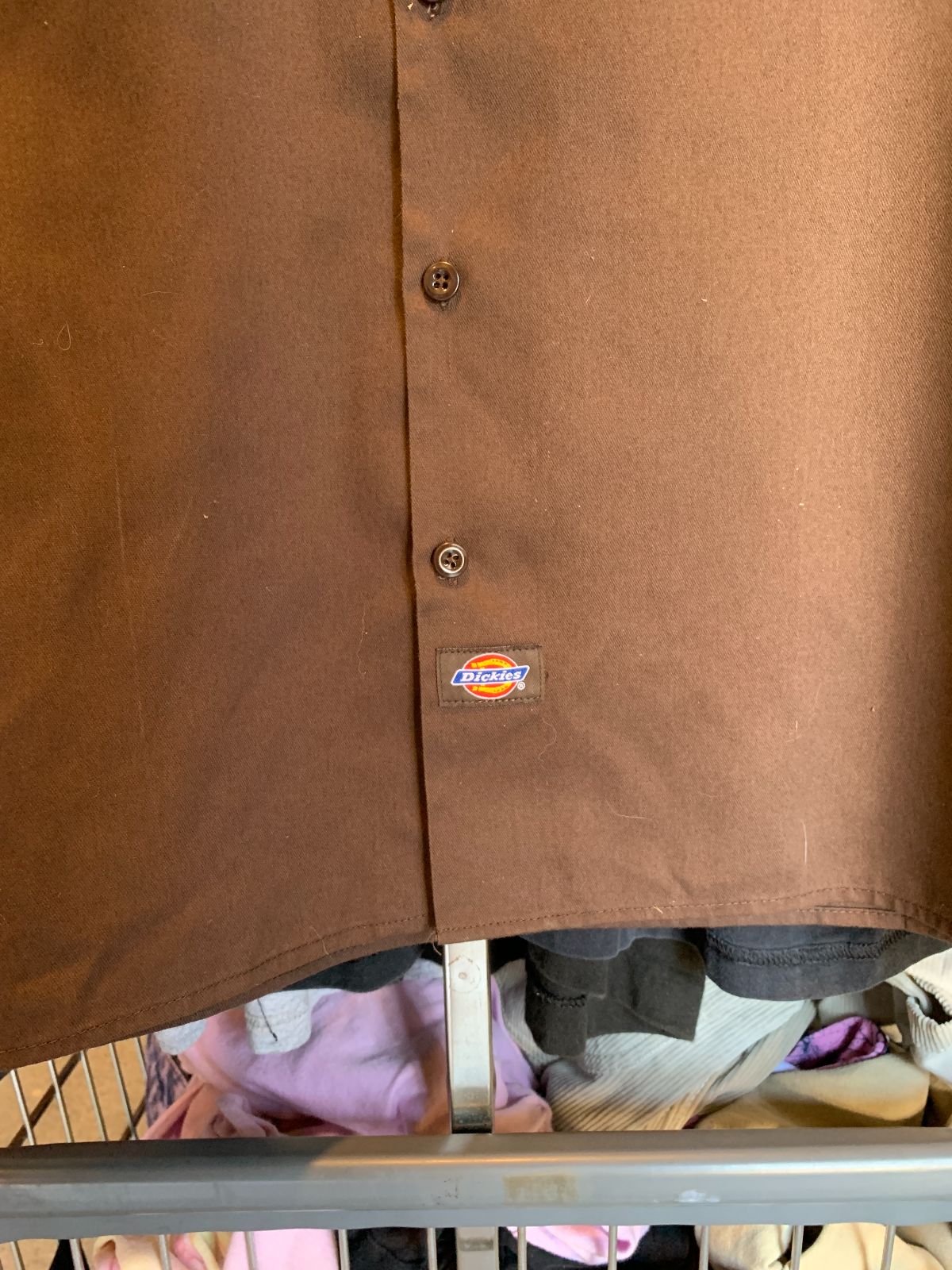 DICKIES 1990S SHORT SLEEVE WORK SHIRT ASSHOLE PATCH in BROWN