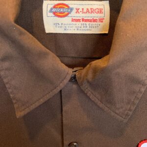 DICKIES 1990S SHORT SLEEVE WORK SHIRT ASSHOLE PATCH in BROWN