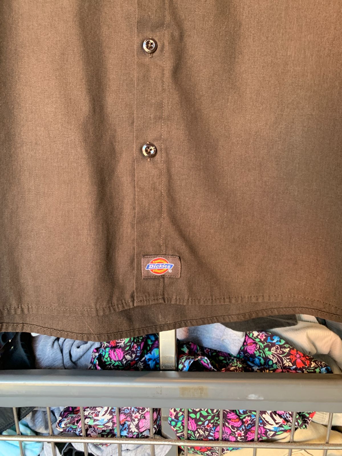 DICKIES EMBROIDERED DOGFISH HEAD ALE MECHANICS STYLE SHORT SLEEVE BUTTON DOWN WORK SHIRT in BROWN