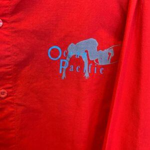 OCEAN PACIFIC *AS-IS* 1980S 100% COTTON OP SURFER GRAPHIC LONG SLEEVE BUTTON UP SHIRT in RED
