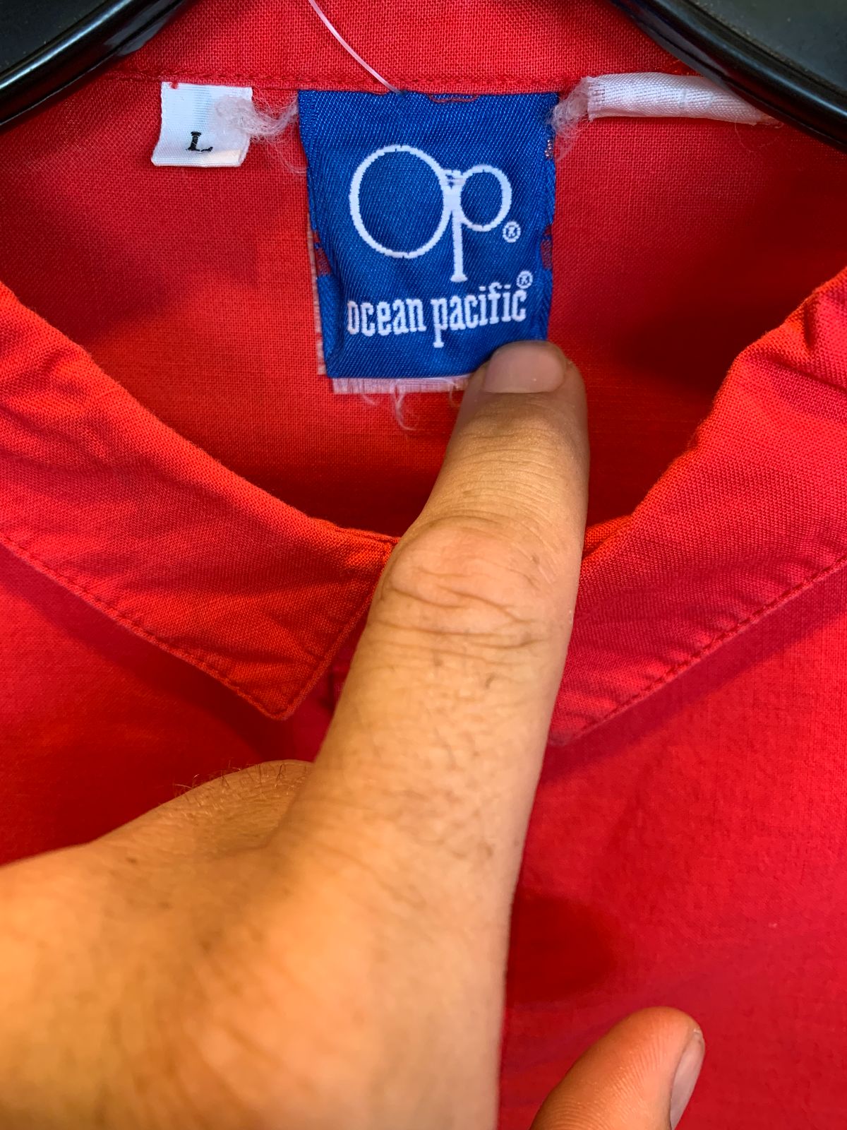 OCEAN PACIFIC *AS-IS* 1980S 100% COTTON OP SURFER GRAPHIC LONG SLEEVE BUTTON UP SHIRT in RED