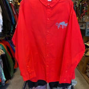 OCEAN PACIFIC *AS-IS* 1980S 100% COTTON OP SURFER GRAPHIC LONG SLEEVE BUTTON UP SHIRT in RED