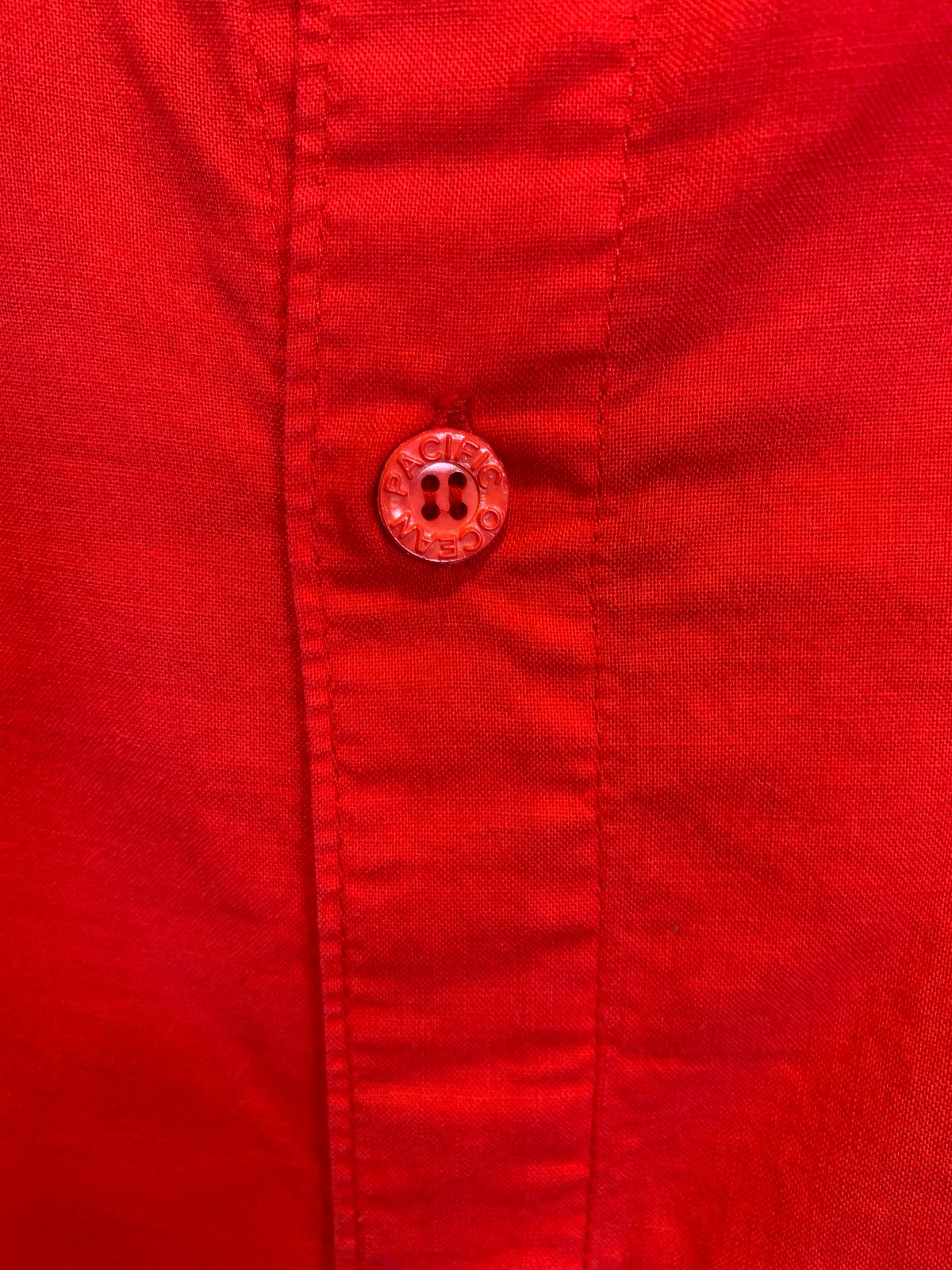 OCEAN PACIFIC *AS-IS* 1980S 100% COTTON OP SURFER GRAPHIC LONG SLEEVE BUTTON UP SHIRT in RED