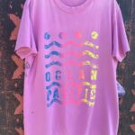 1990S OP NEON OMBRE GEOMETRIC SINGLE STITCH T-SHIRT W/ HAND MADE EMBROIDERED FLOWERS