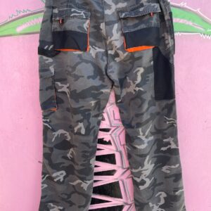 WORKER WORKER CAMO CARGO PANTS WITH ORANGE TRIM AND BLACK KNEE PATCHES in BLACK, GRAY, ORANGE