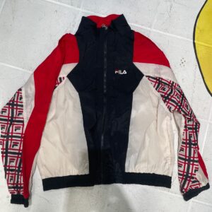 FILA FILA COLORBLOCK WINDJACKET WITH LOGO PRINT SLEEVES in RED, WHITE, BLACK