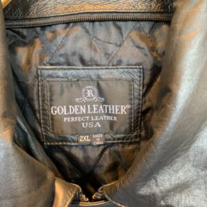GOLDEN LEATHER AS-IS BLACK AND WHITE USA FLAG LEATHER JACKET in BLACK