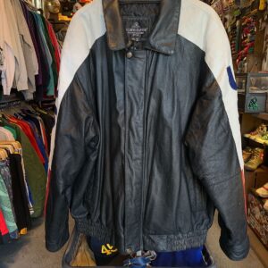 GOLDEN LEATHER AS-IS BLACK AND WHITE USA FLAG LEATHER JACKET in BLACK
